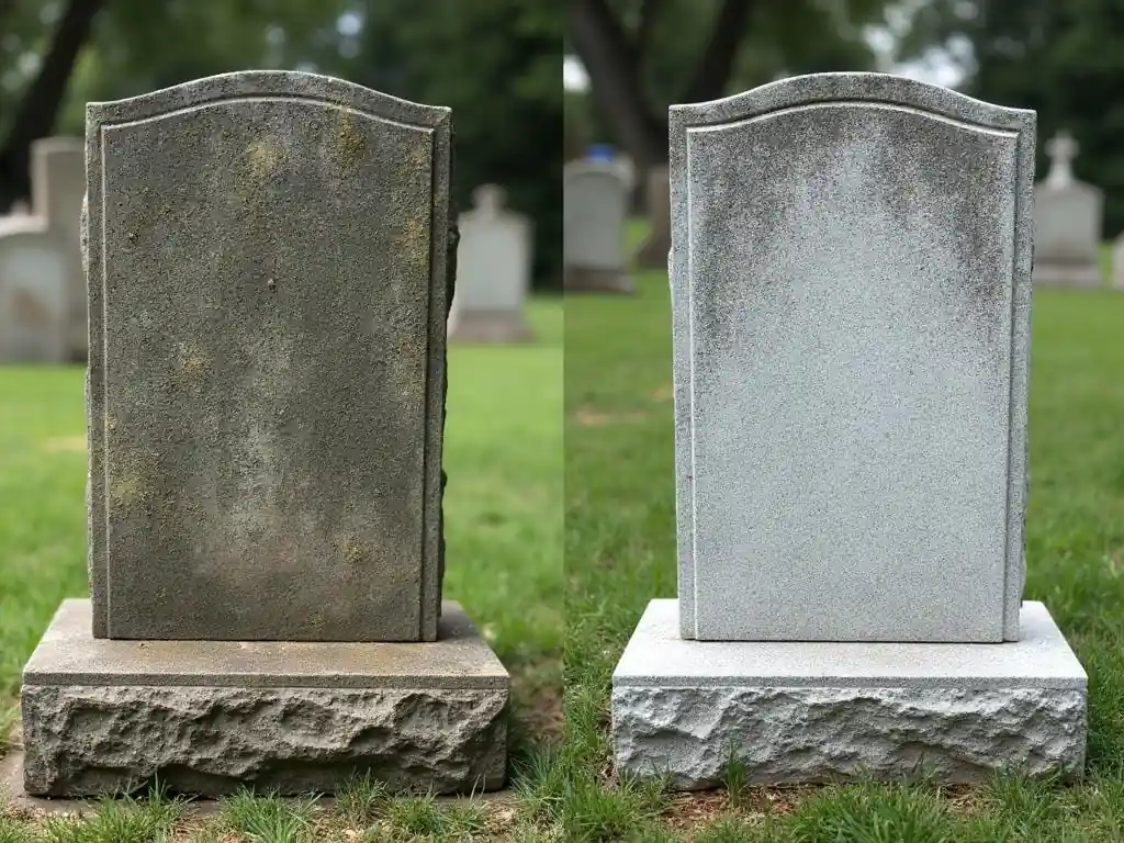 Gravestone after professional cleaning — restored to beautiful condition